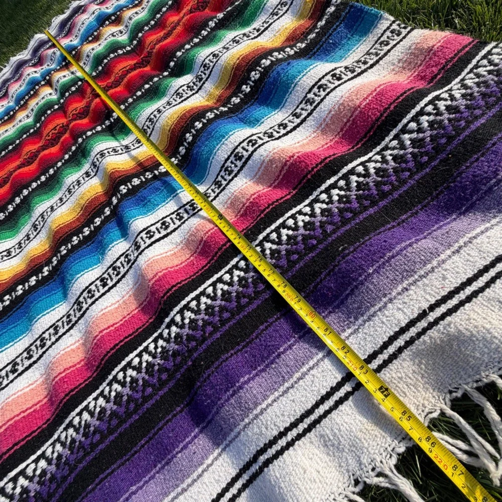 Mexican Serape Blanket Rainbow Stripe Falsa Throw Picnic Yoga Rug 51x87